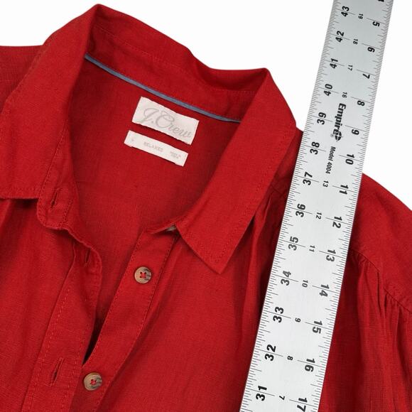 J.Crew Linen Button Front Shirt Dress Womens L Red Relaxed Fit Pockets Resort - Picture 5 of 10